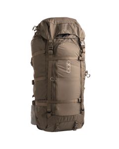 Eberlestock Modframe Brooks 7000 INCH-Rucksack mit 114 Litern Volumen in Dry Earth Frontansicht