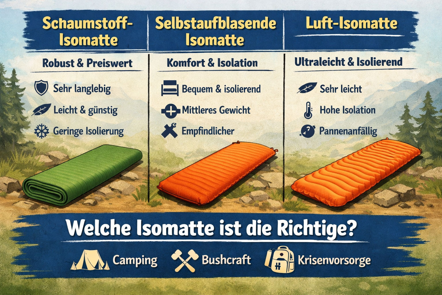 Isomatten Arten im Vergleich