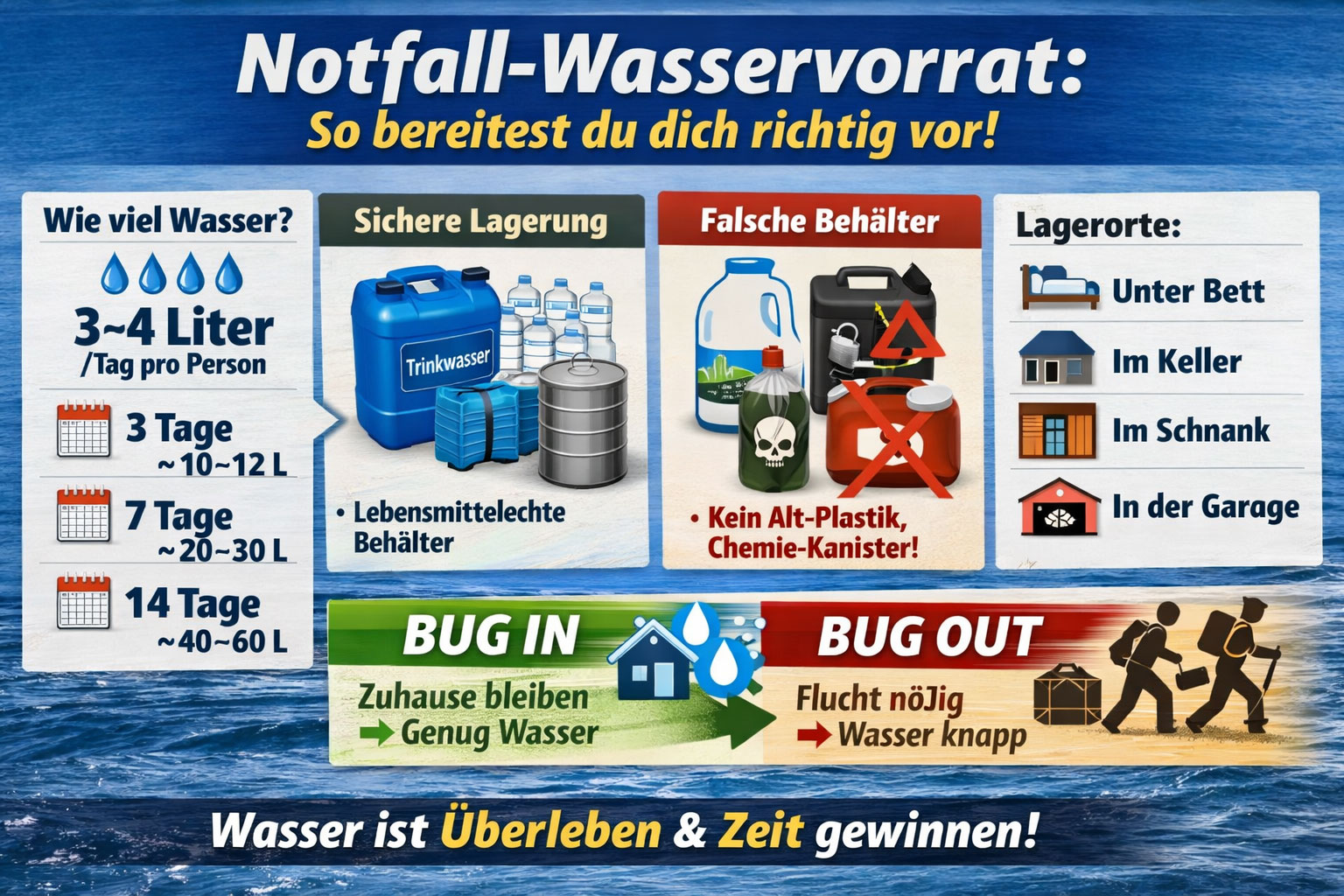 Notfall-Wasservorrat: Wie viel brauchst du?